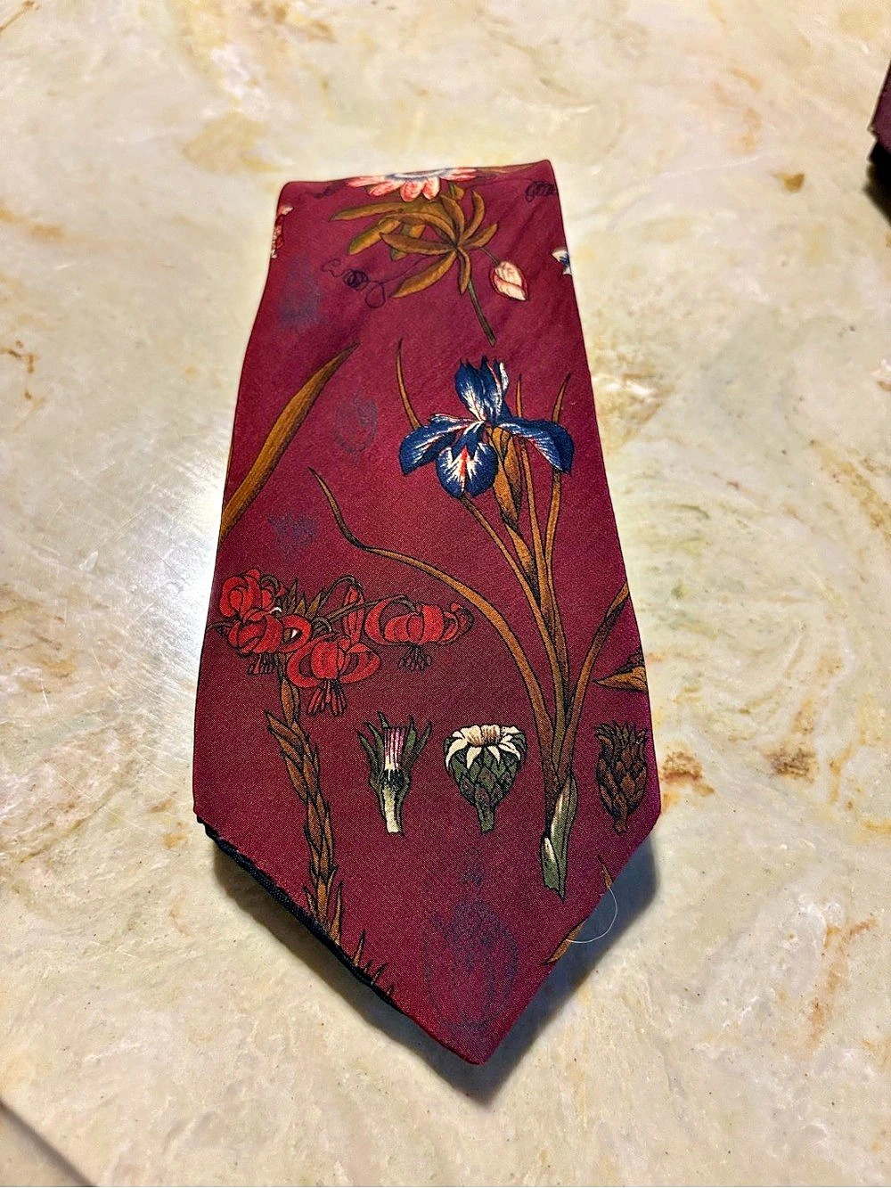Yves Saint Laurent Floral Silk Tie in Red & Blue